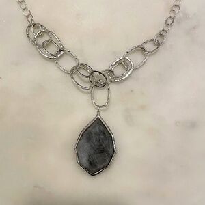 Silpada 925 Sterling Silver and Gray Stone Pendant 24” Necklace